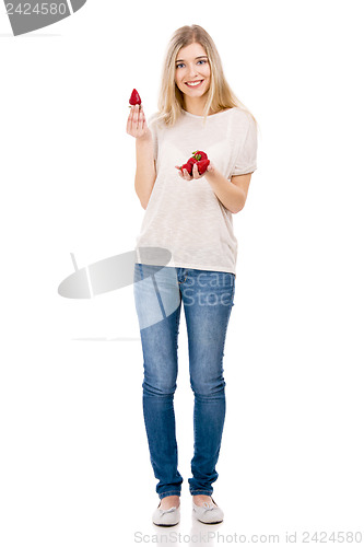 Image of Beautiful woman with strawberries