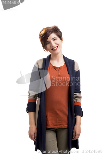 Image of Beautiful woman standing over a white background
