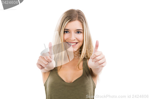 Image of Beautiful woman with thumbs up