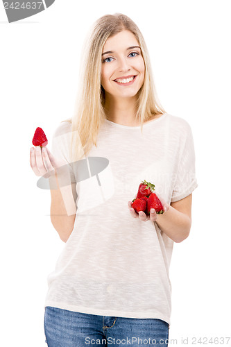 Image of Beautiful woman with strawberries