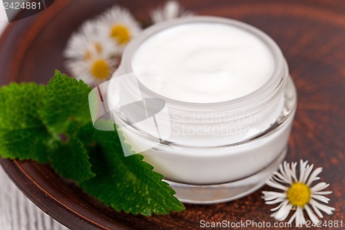 Image of container with cream urtica and chamomiles