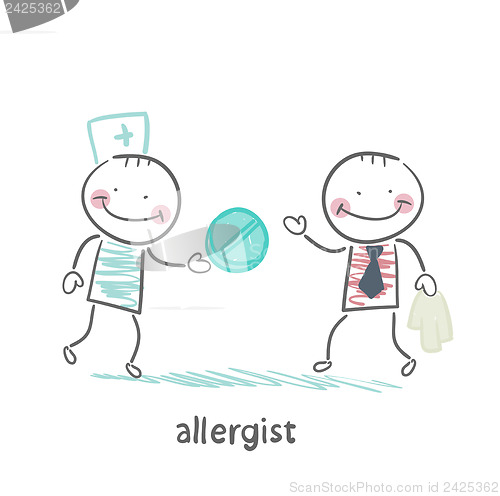 Image of allergist gives the patient a pill