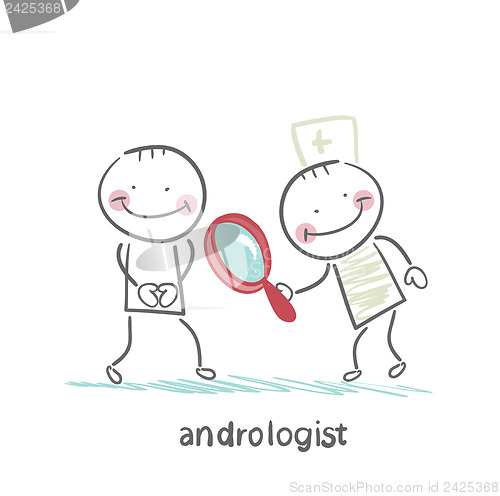 Image of andrologist looking through a magnifying glass on a patient