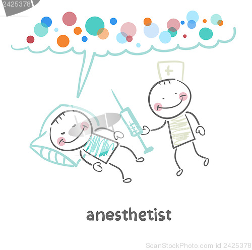 Image of anesthesiologist with syringe next to a sleeping patient