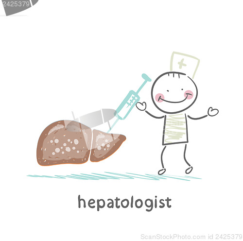 Image of hepatologist makes a shot diseased liver