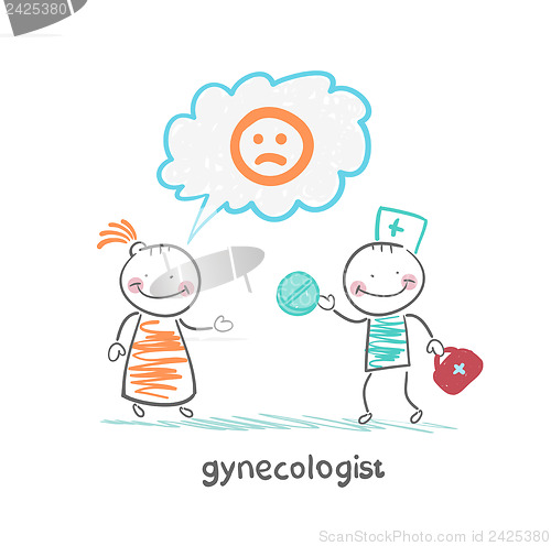 Image of gynecologist gives the patient a pill