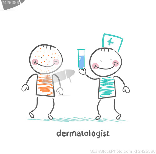 Image of dermatologist giving medicine patient