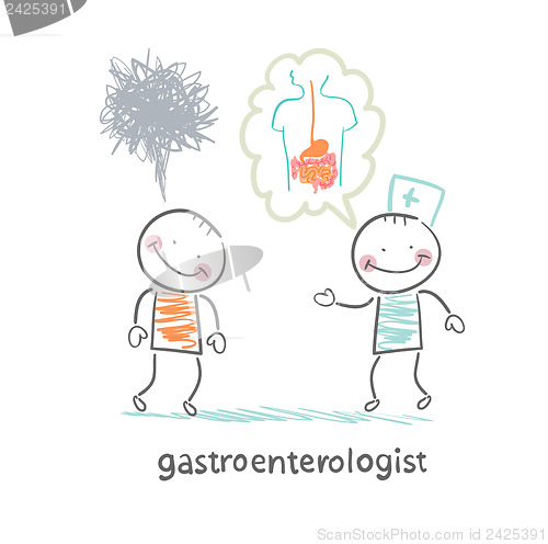 Image of gastroenterologist tells the patient about the disease