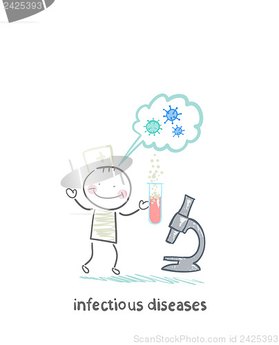 Image of infectious diseases specialist is standing next to a microscope 