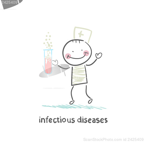 Image of infectious diseases specialist working with test tubes in which 