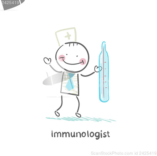 Image of immunologist keeps thermometer