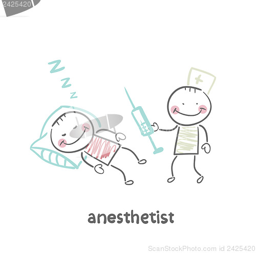 Image of anesthesiologist with syringe next to a sleeping patient