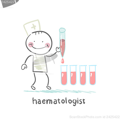 Image of haematologist working with test tubes