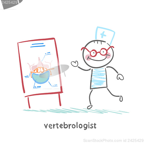 Image of vertebrologist tells a presentation on the spine