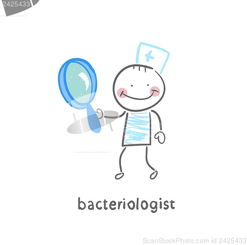 Image of bacteriologist with a magnifying glass