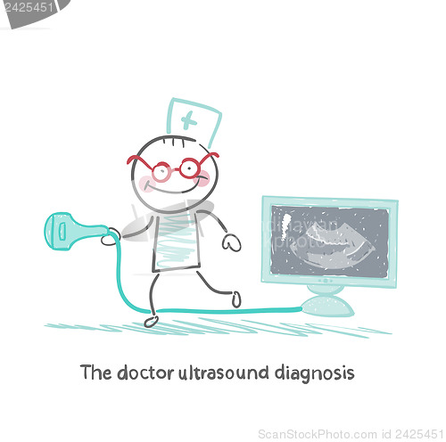 Image of The doctor ultrasound diagnosis together with a working unit