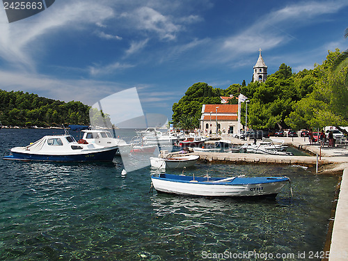Image of Cavtat, Croatia, august 2013, harbor and monastery 
