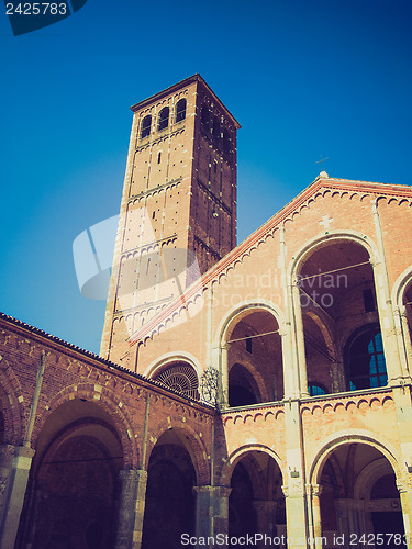 Image of Retro look Sant Ambrogio church, Milan