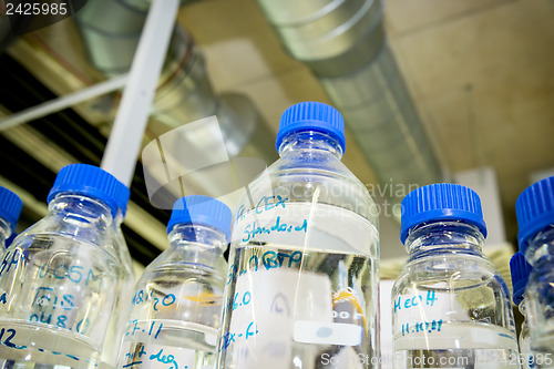 Image of bottles in chemistry lab