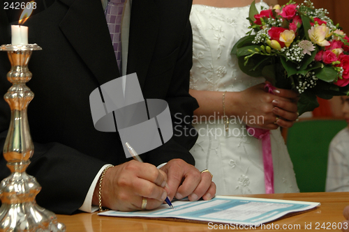 Image of Groom is signing