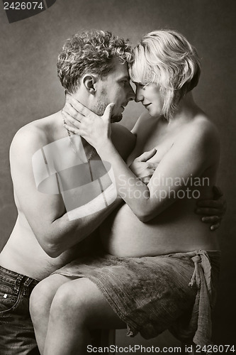 Image of Loving happy couple, pregnant woman with her husband