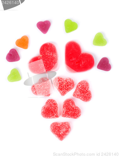 Image of chewy colored candies in heart shape