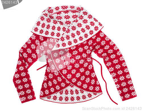 Image of Women's fashion knitted sweater with a pattern of snowflakes