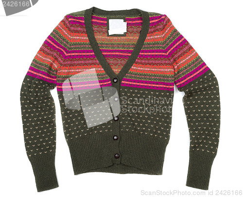 Image of Green knit sweater with a color pattern