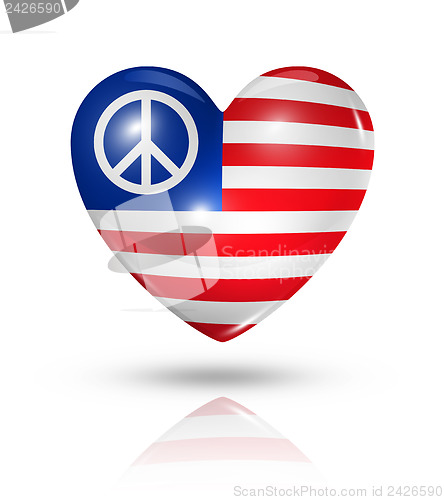 Image of USA peace love symbol, heart flag icon