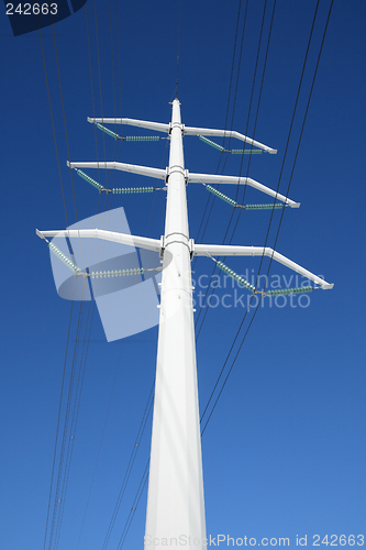 Image of White power tower and the blue sky