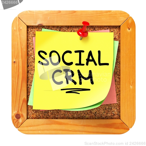 Image of Social CRM. Yellow Sticker on Bulletin.