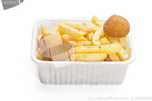 Image of basket of fries on white