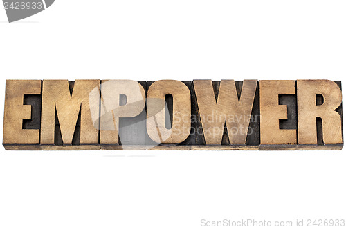 Image of empower word in wood type