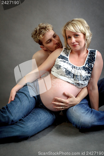 Image of Loving happy couple, pregnant woman with her husband