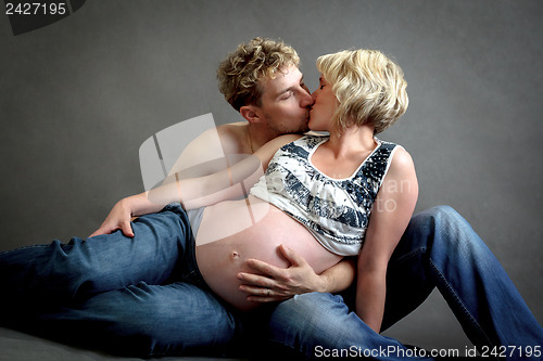 Image of Loving happy couple, pregnant woman with her husband