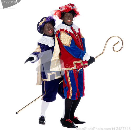 Image of Zwarte Piet and the staff of Sinterklaas