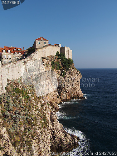 Image of Dubrovnik fortified old town seen from the west, Croatia