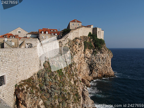 Image of Dubrovnik fortified old town seen from the west, Croatia