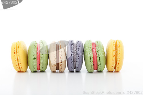 Image of Assorted variety macarons macaroons in a row