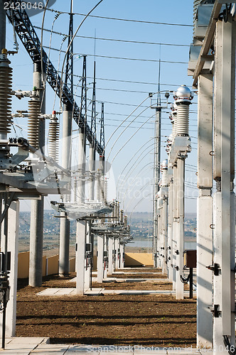 Image of part of high-voltage substation with switches and disconnectors