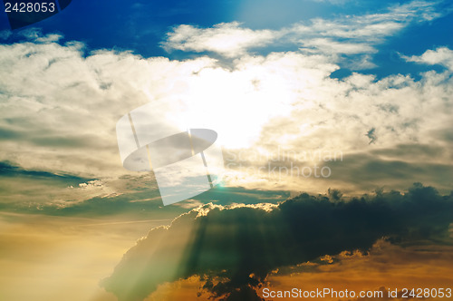 Image of beautiful dramatic sky with sun rays