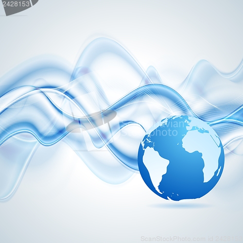Image of Abstract vector waves background with globe