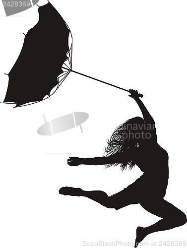 Image of Woman jumps in the wind