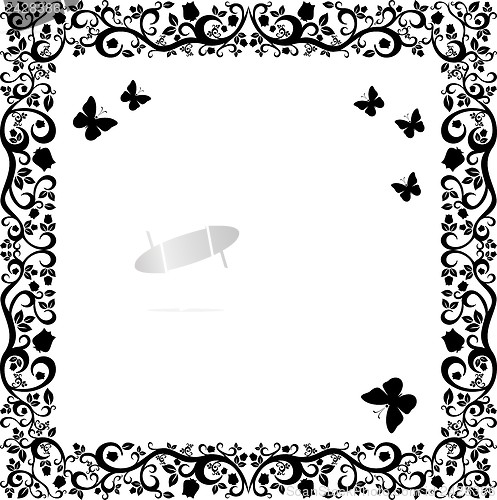 Image of black white beautiful illustration of floral ornament for your design 