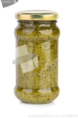 Image of Glass jar with pesto sauce