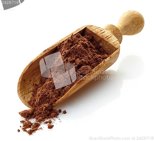 Image of wooden scoop with cocoa powder