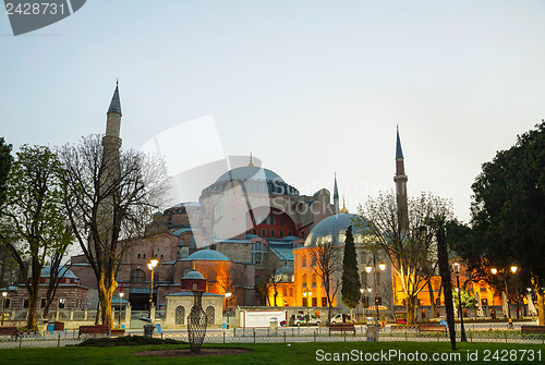Image of Hagia Sophia in Istanbul, Turkey in the evening