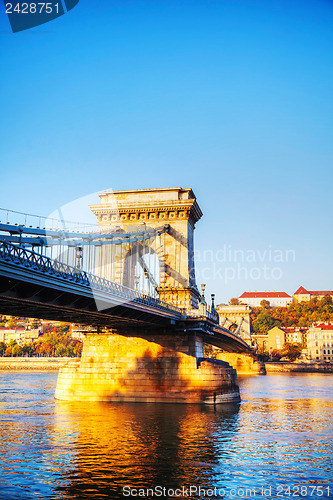 Image of Szechenyi suspension bridge in Budapest, Hungary