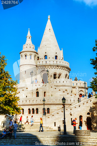 Image of Fisherman's bastion on a sunny day in Budapest, Hungary