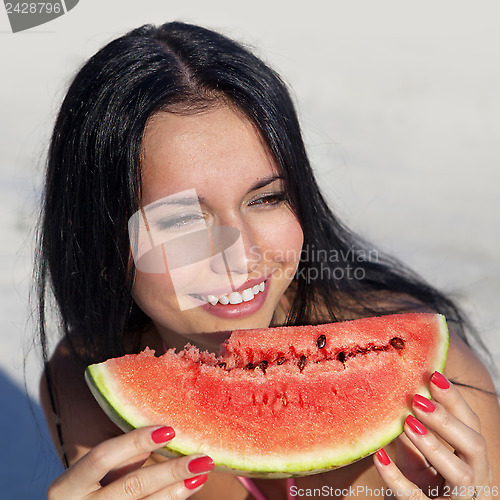 Image of smiling girl with water-melon